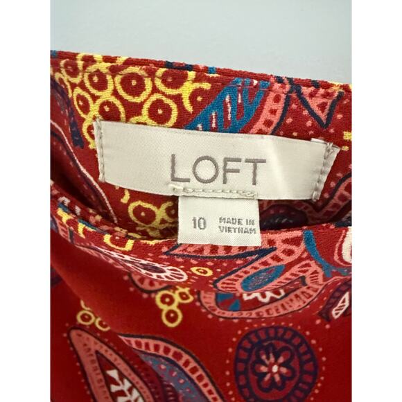 LOFT Red Paisley Wrap Mini Skirt Size 10 – Ruffle Hem Boho Festival Style - Picture 5 of 7
